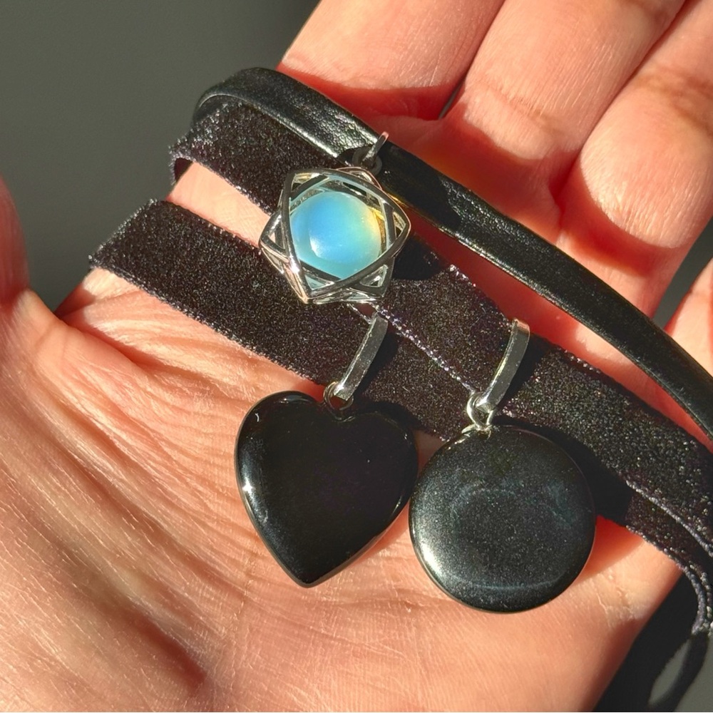 Black Velvet & Faux Leather Chokers with Gemstone Accents